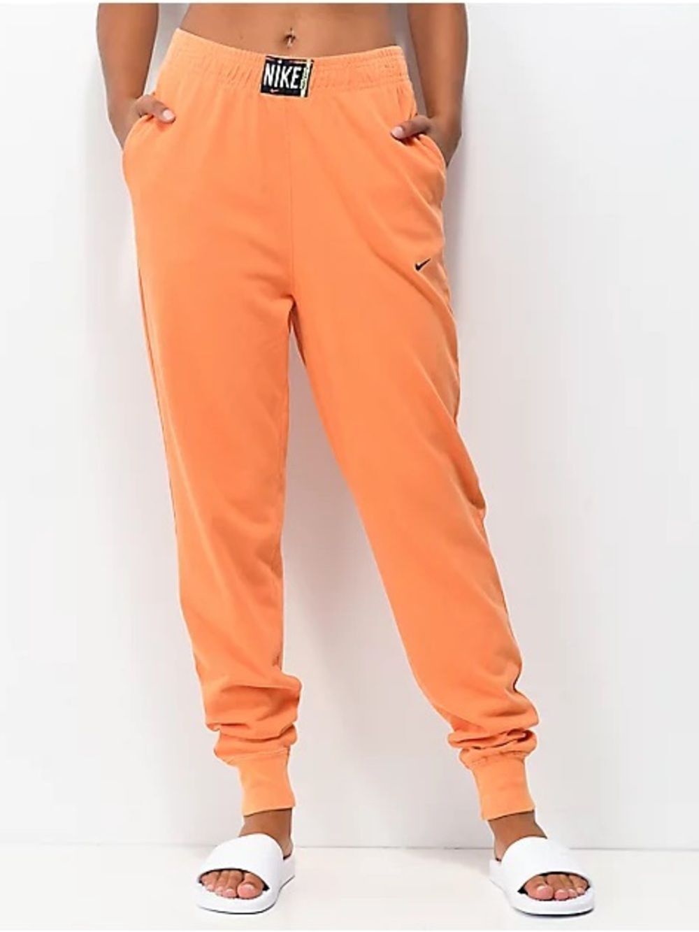 Nike Women’s Cotton Acid Wash Orange Fleece Lightweight Joggers L Athleisure